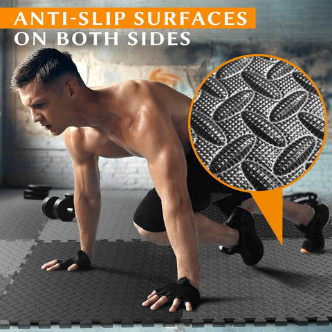 60x60cm 16 TILES (64 SQ FT) Exercise Interlocking Floor Mats - Black