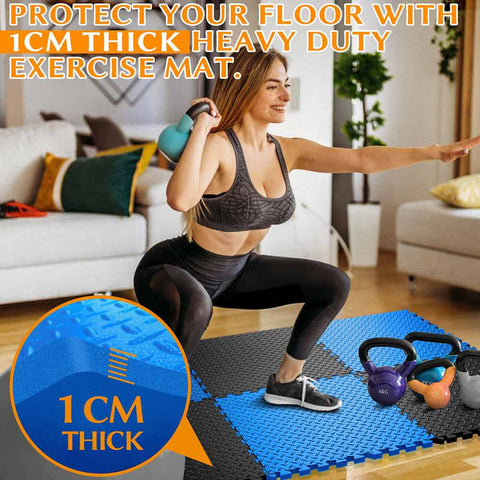 60x60cm 12 TILES (48 SQ FT) Exercise Interlocking Floor Mats - Blue