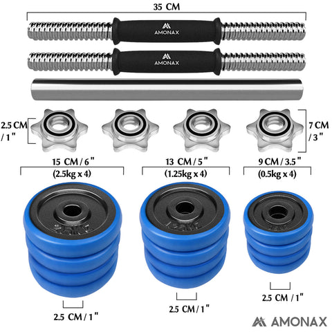 20KG Cast Iron Adjustable Dumbbell Set with Blue Rubber Ring for Home Gym