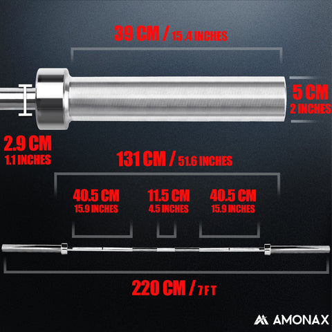 7FT (220cm) Olympic Barbell – Full-Size Professional Weightlifting Bar