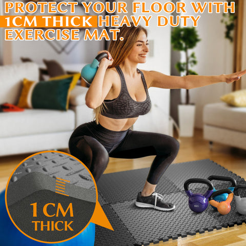 60x60cm 32 TILES (128 SQ FT) Fitness Equipment Mat - Black