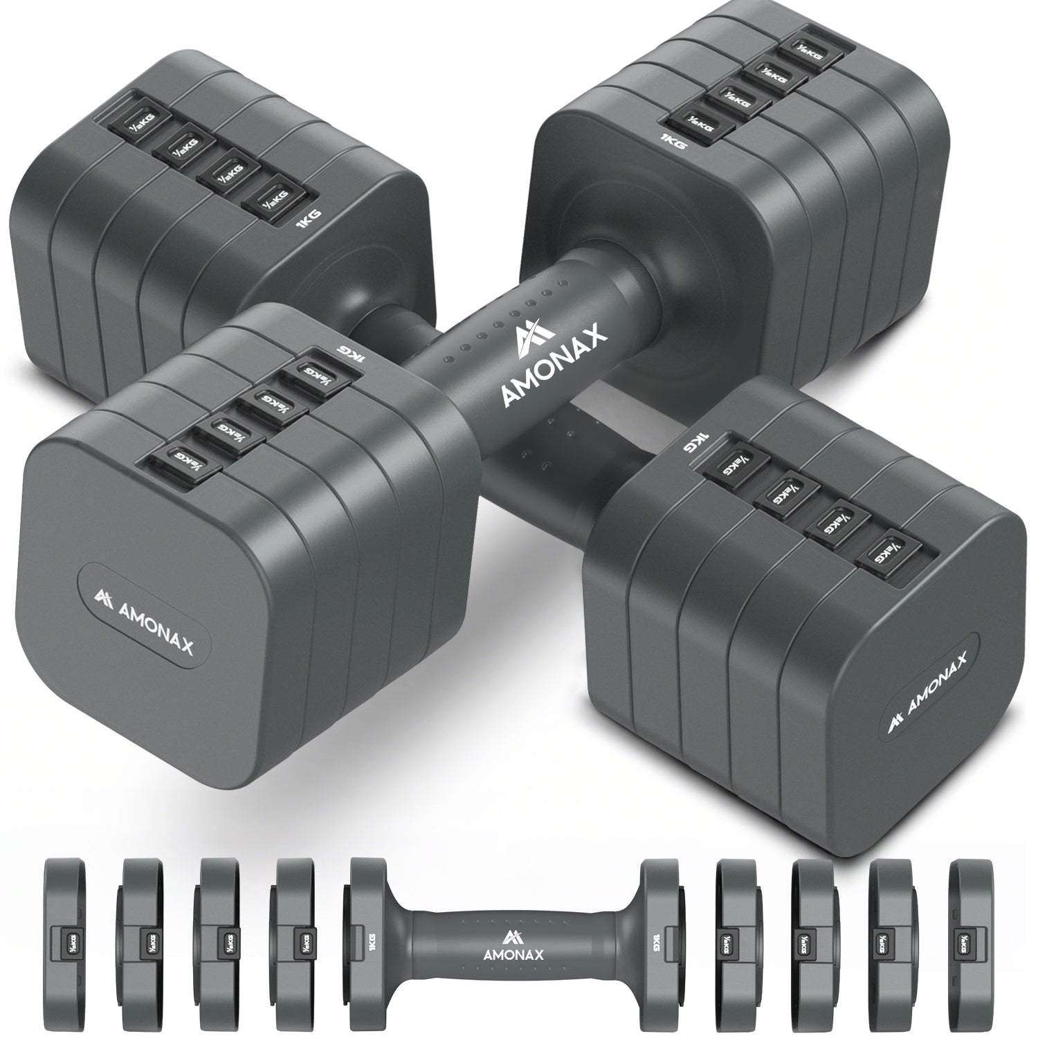 5-in-1 Adjustable Weights Dumbbells Set - Gray