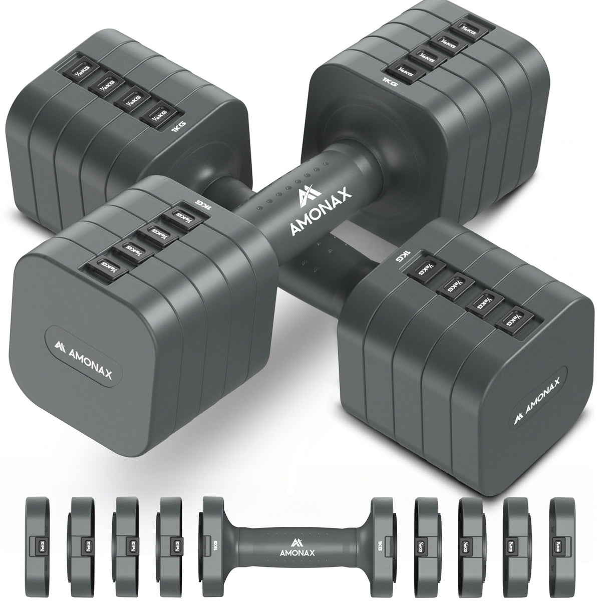 5-in-1 Adjustable Weights Dumbbells Set - Gray