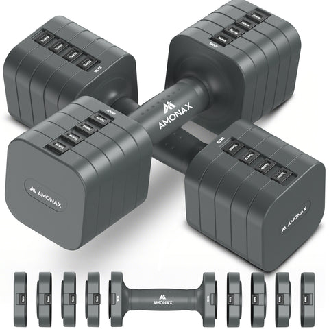 5-in-1 Adjustable Weights Dumbbells Set - Gray